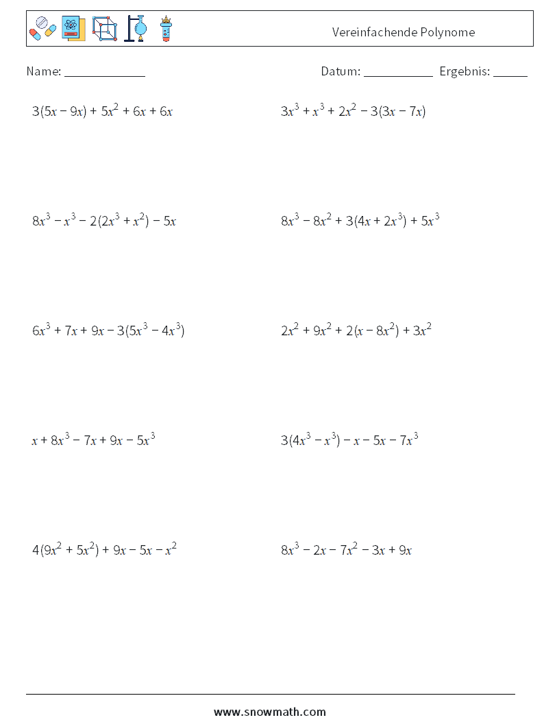 Vereinfachende Polynome Mathe-Arbeitsblätter 1