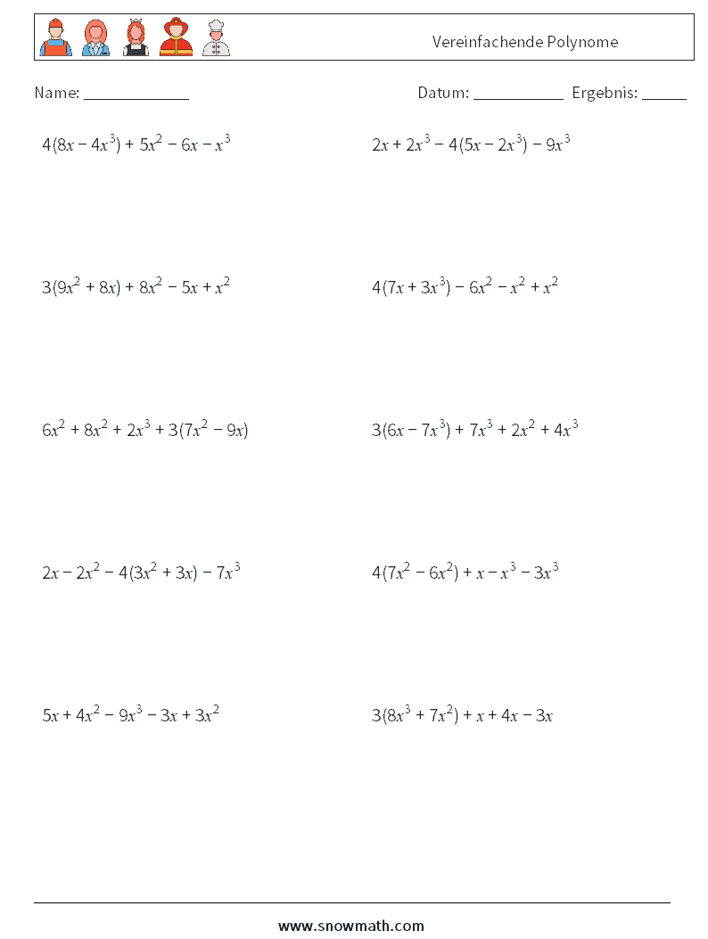 Vereinfachende Polynome Mathe-Arbeitsblätter 2