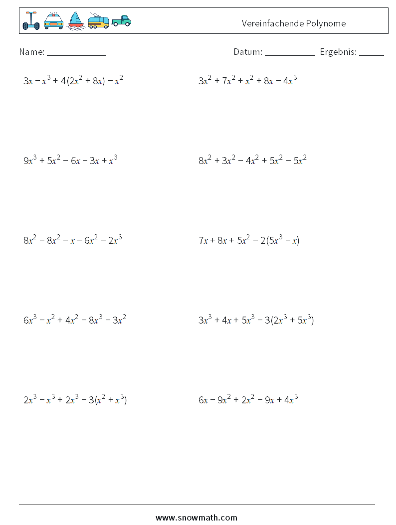 Vereinfachende Polynome Mathe-Arbeitsblätter 4
