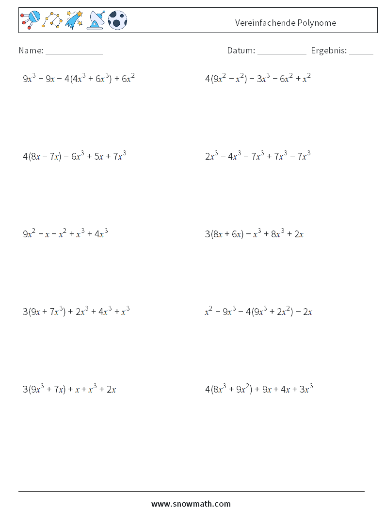 Vereinfachende Polynome Mathe-Arbeitsblätter 6