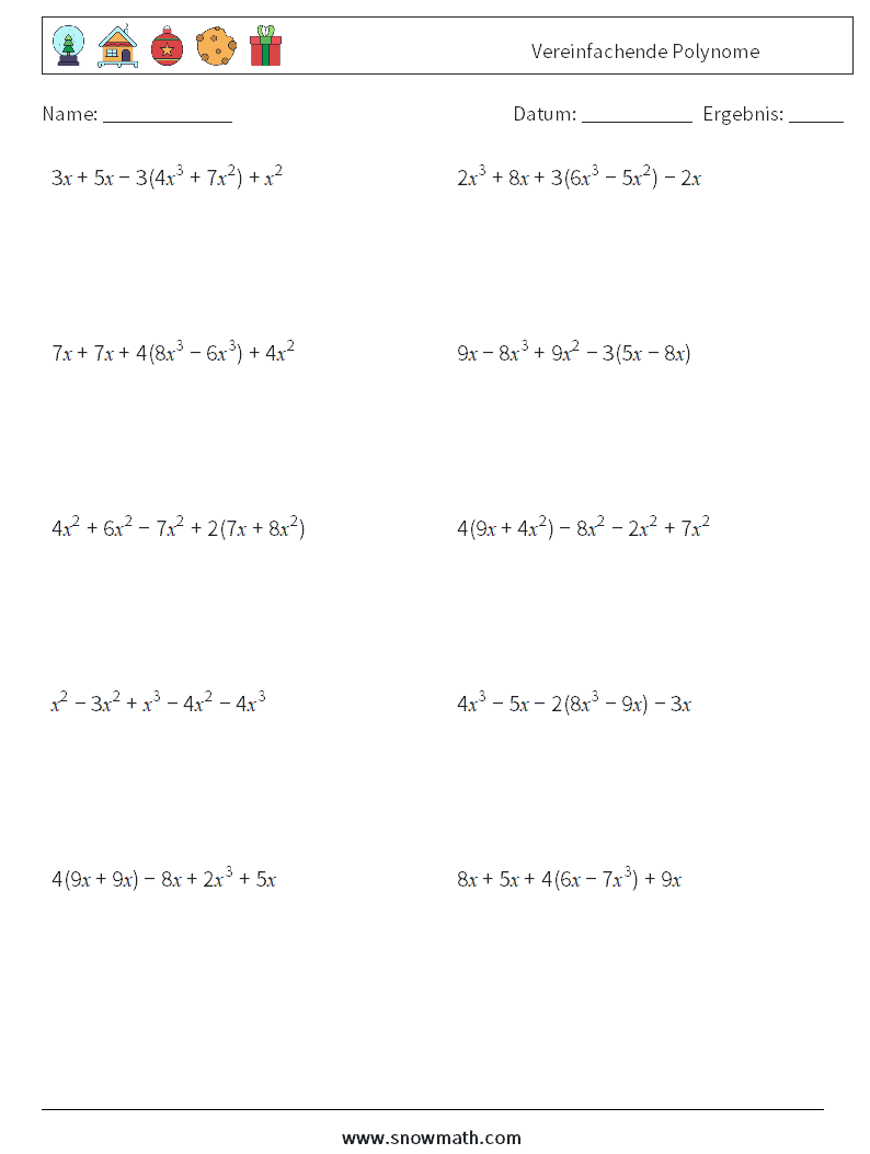 Vereinfachende Polynome Mathe-Arbeitsblätter 7