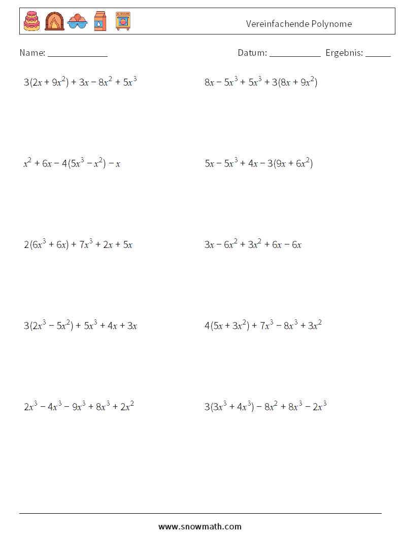 Vereinfachende Polynome Mathe-Arbeitsblätter 8