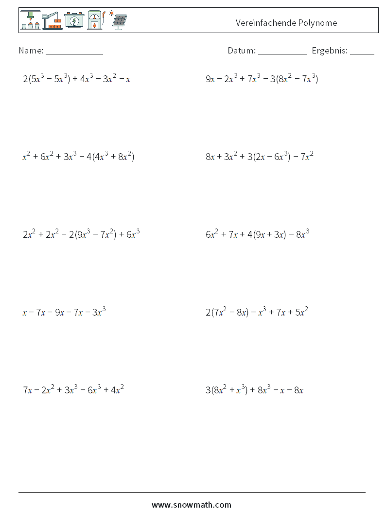 Vereinfachende Polynome Mathe-Arbeitsblätter 9