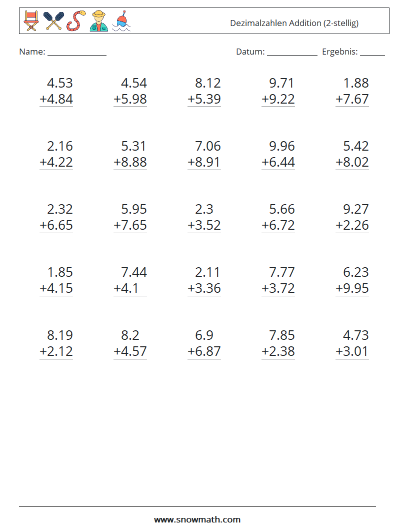 (25) Dezimalzahlen Addition (2-stellig)