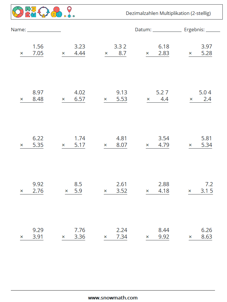 (25) Dezimalzahlen Multiplikation (2-stellig)