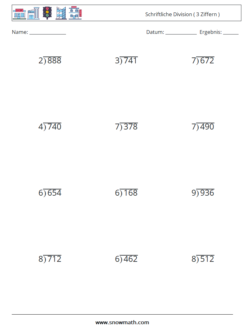 (12) Schriftliche Division ( 3 Ziffern ) Mathe-Arbeitsblätter 14