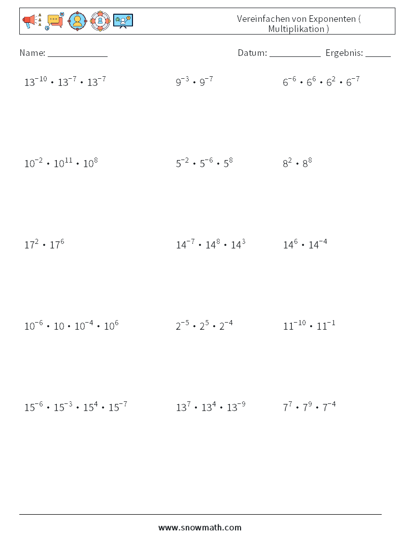 Vereinfachen von Exponenten ( Multiplikation )