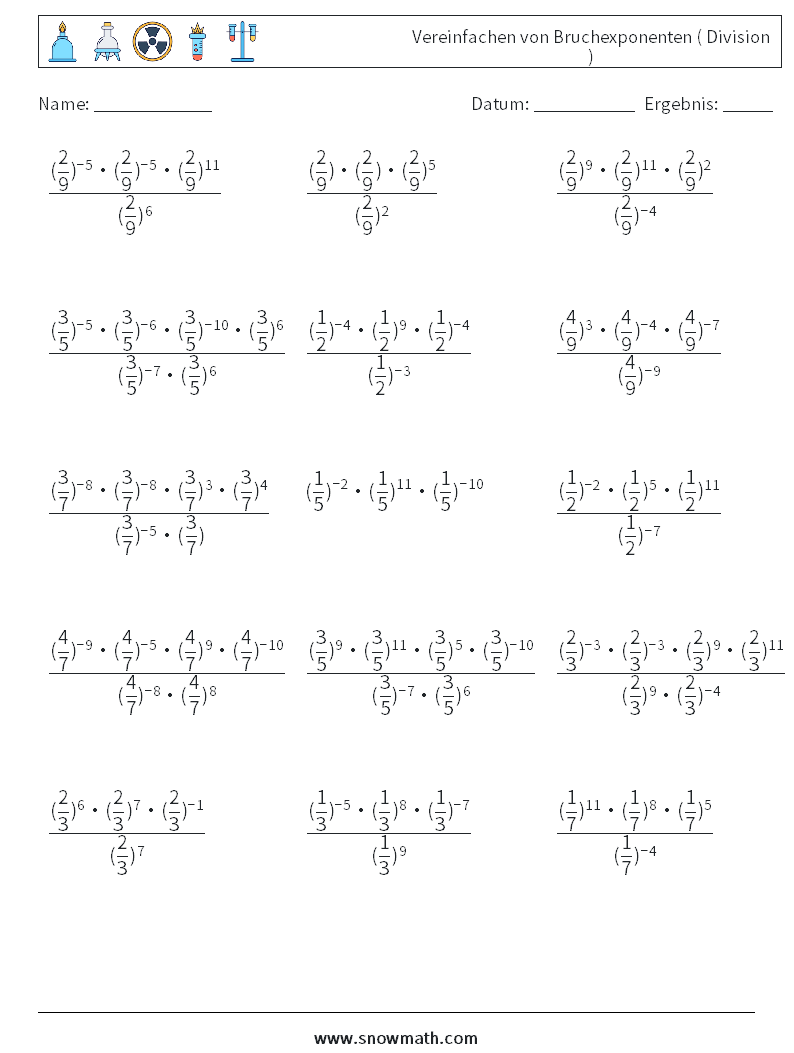 Vereinfachen von Bruchexponenten ( Division ) Mathe-Arbeitsblätter 4