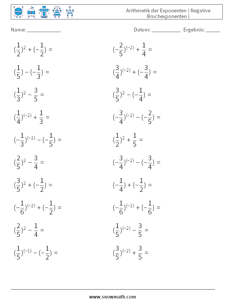  Arithmetik der Exponenten ( Negative Bruchexponenten )