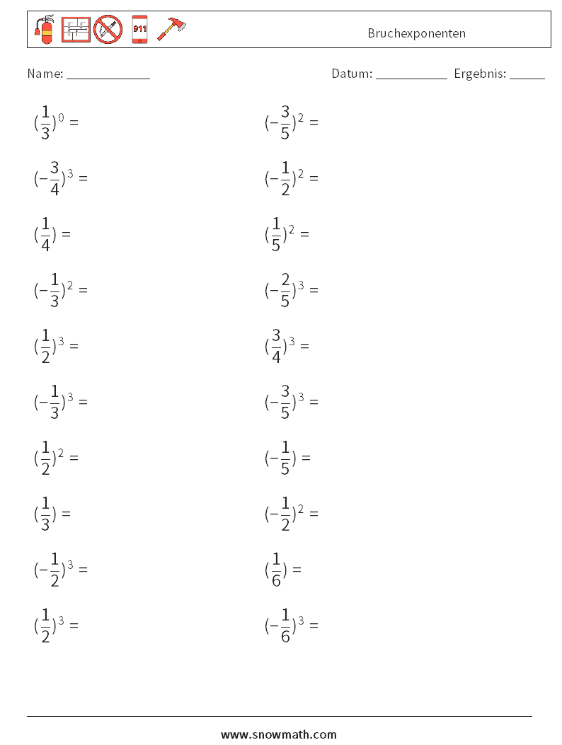 Bruchexponenten Mathe-Arbeitsblätter 5