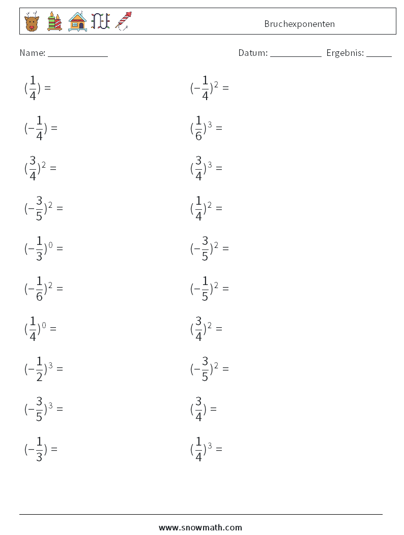 Bruchexponenten Mathe-Arbeitsblätter 8
