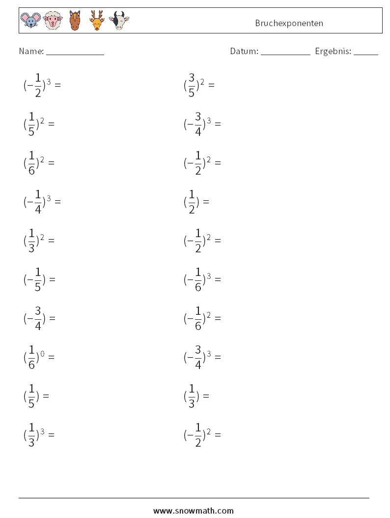 Bruchexponenten Mathe-Arbeitsblätter 9