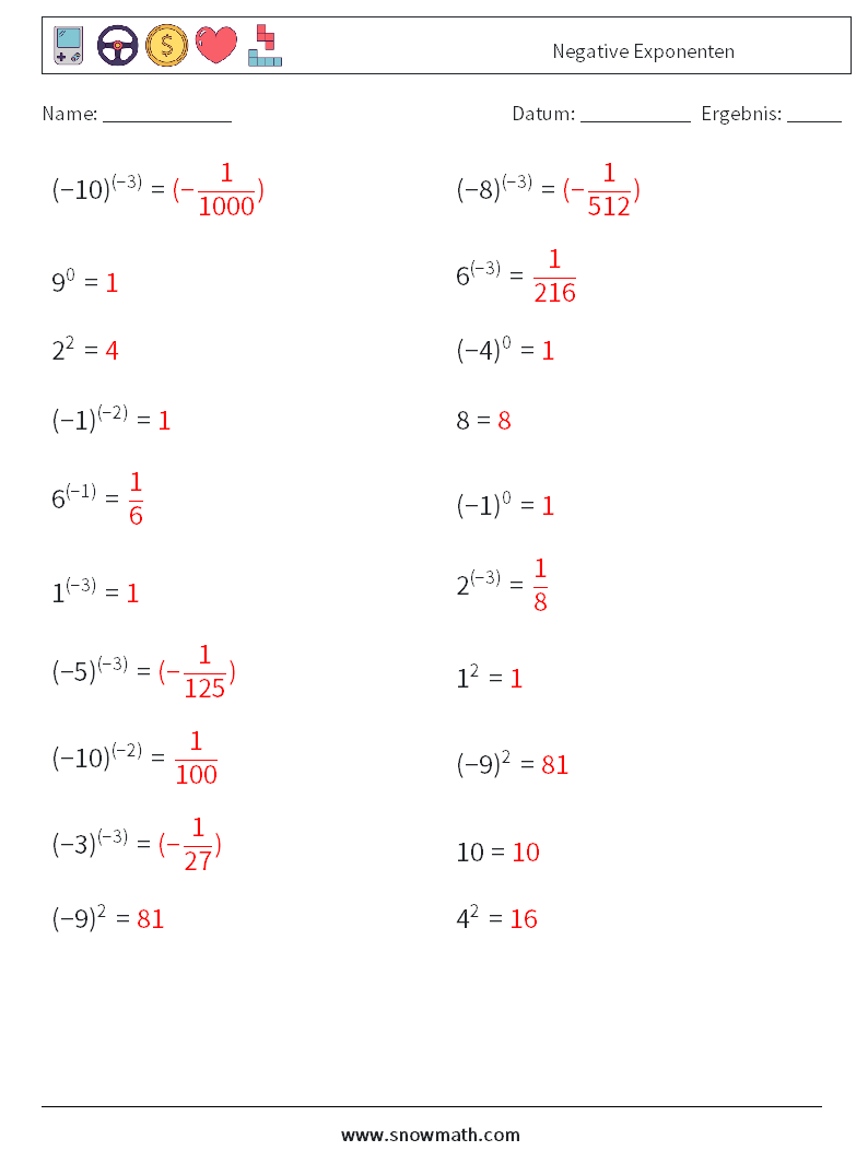  Negative Exponenten Mathe-Arbeitsblätter 1 Frage, Antwort