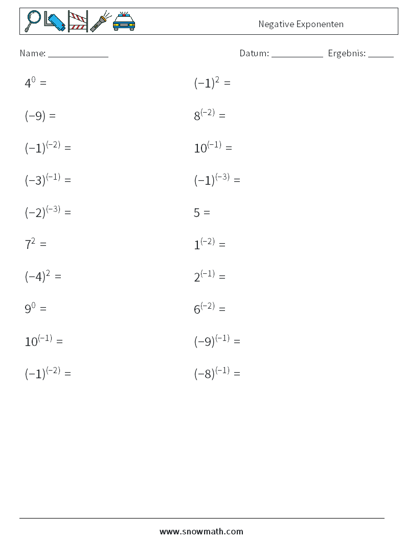  Negative Exponenten Mathe-Arbeitsblätter 2