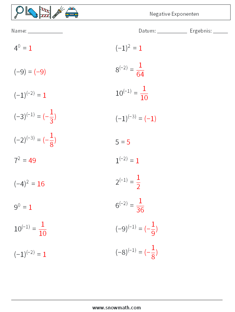  Negative Exponenten Mathe-Arbeitsblätter 2 Frage, Antwort