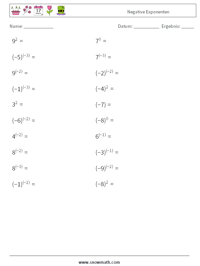  Negative Exponenten Mathe-Arbeitsblätter 3