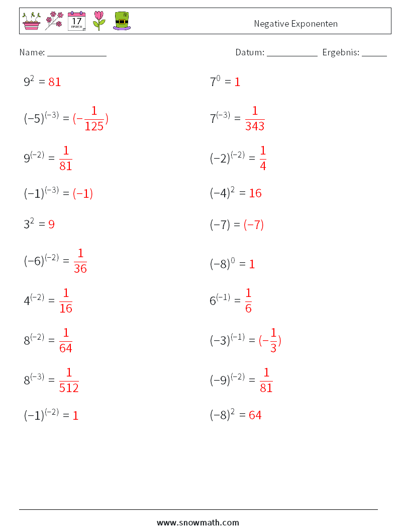  Negative Exponenten Mathe-Arbeitsblätter 3 Frage, Antwort