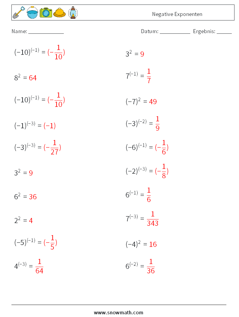  Negative Exponenten Mathe-Arbeitsblätter 4 Frage, Antwort
