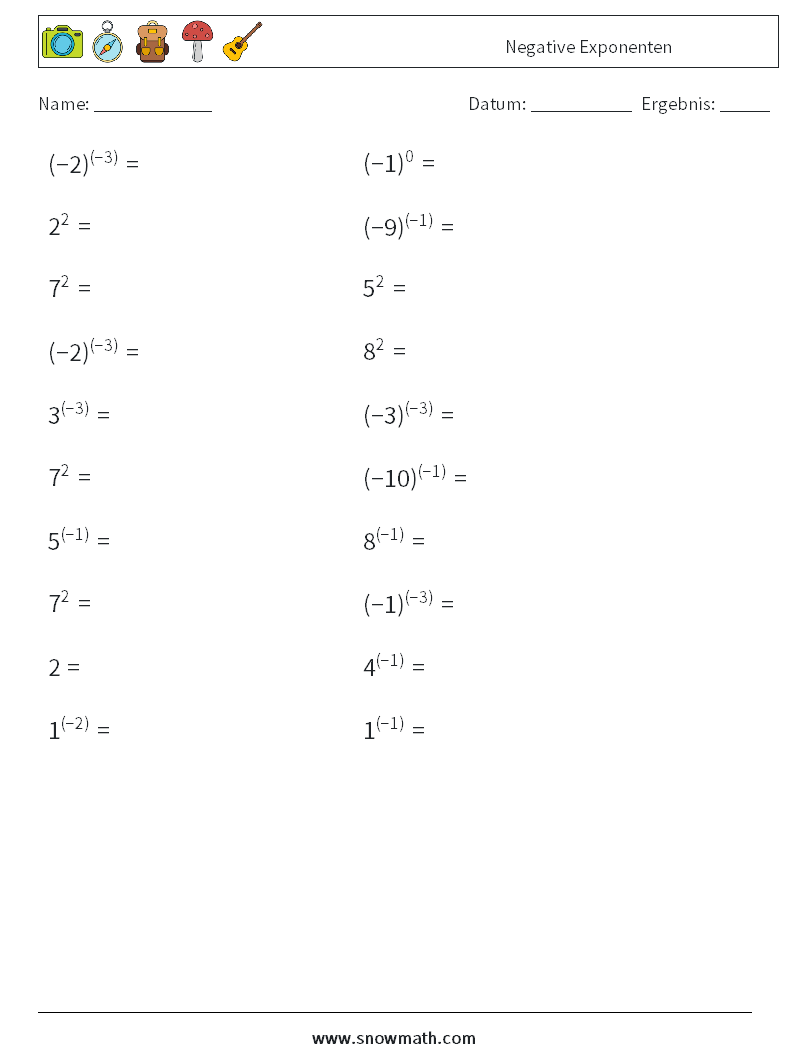  Negative Exponenten Mathe-Arbeitsblätter 5