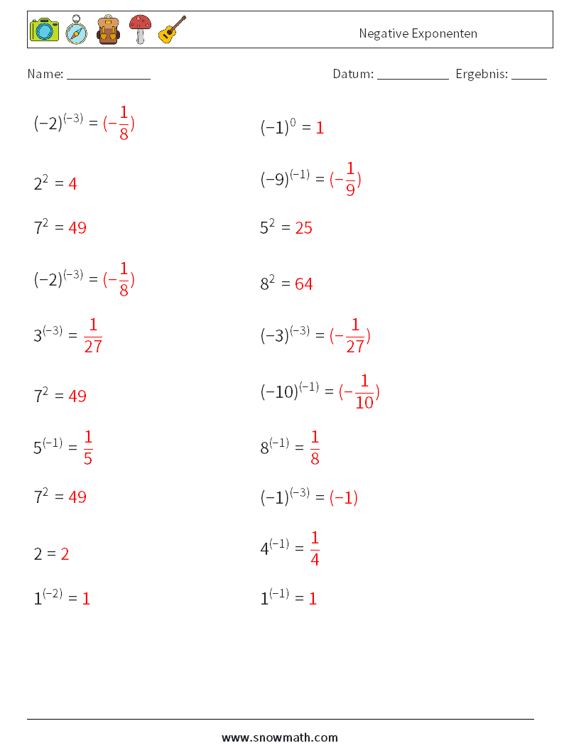  Negative Exponenten Mathe-Arbeitsblätter 5 Frage, Antwort