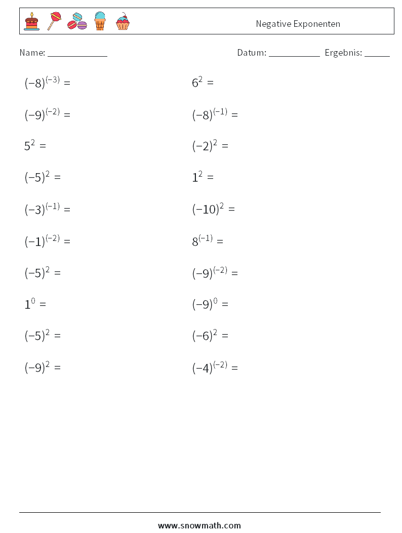  Negative Exponenten Mathe-Arbeitsblätter 6