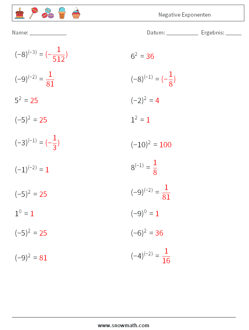  Negative Exponenten Mathe-Arbeitsblätter 6 Frage, Antwort