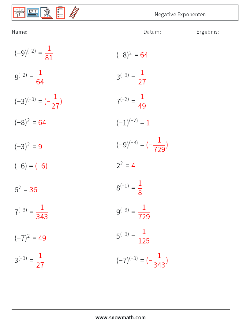  Negative Exponenten Mathe-Arbeitsblätter 7 Frage, Antwort