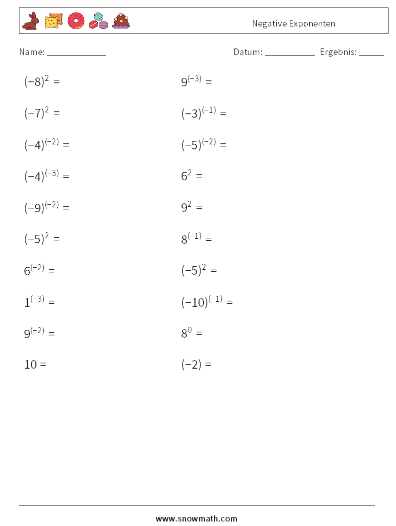  Negative Exponenten Mathe-Arbeitsblätter 9
