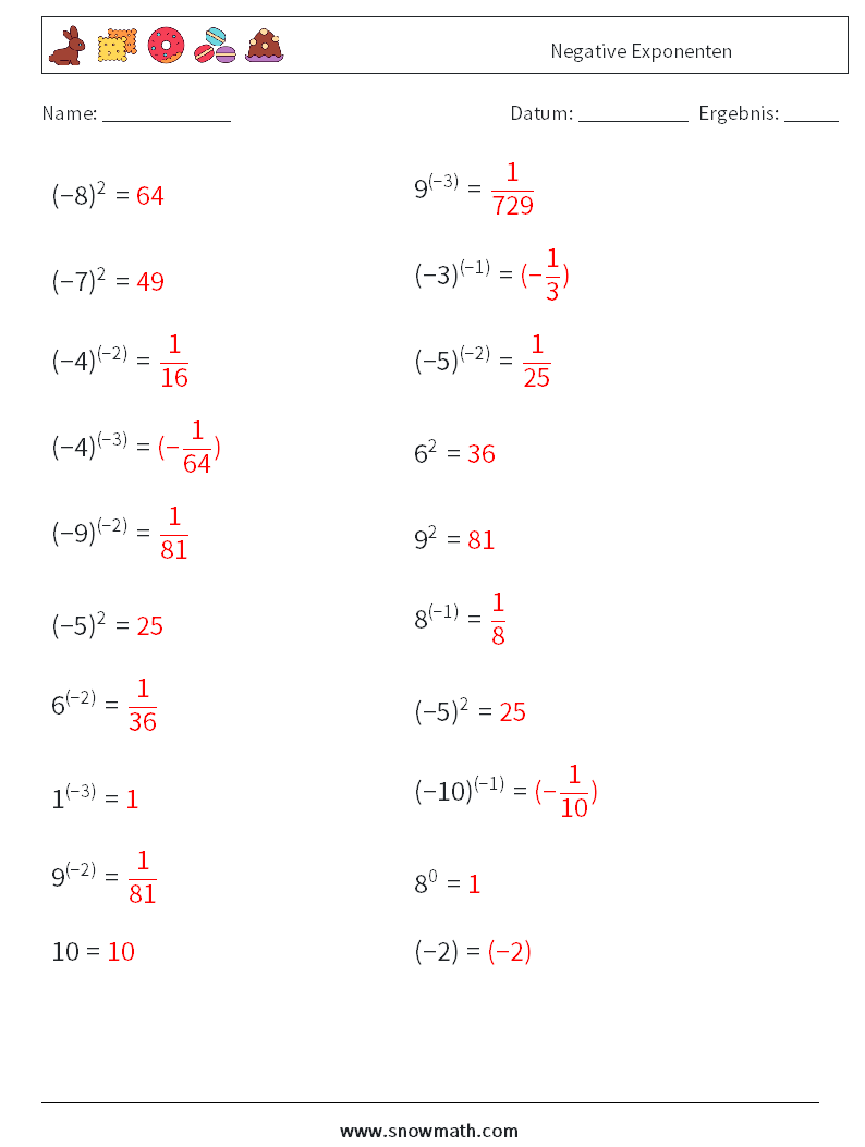  Negative Exponenten Mathe-Arbeitsblätter 9 Frage, Antwort