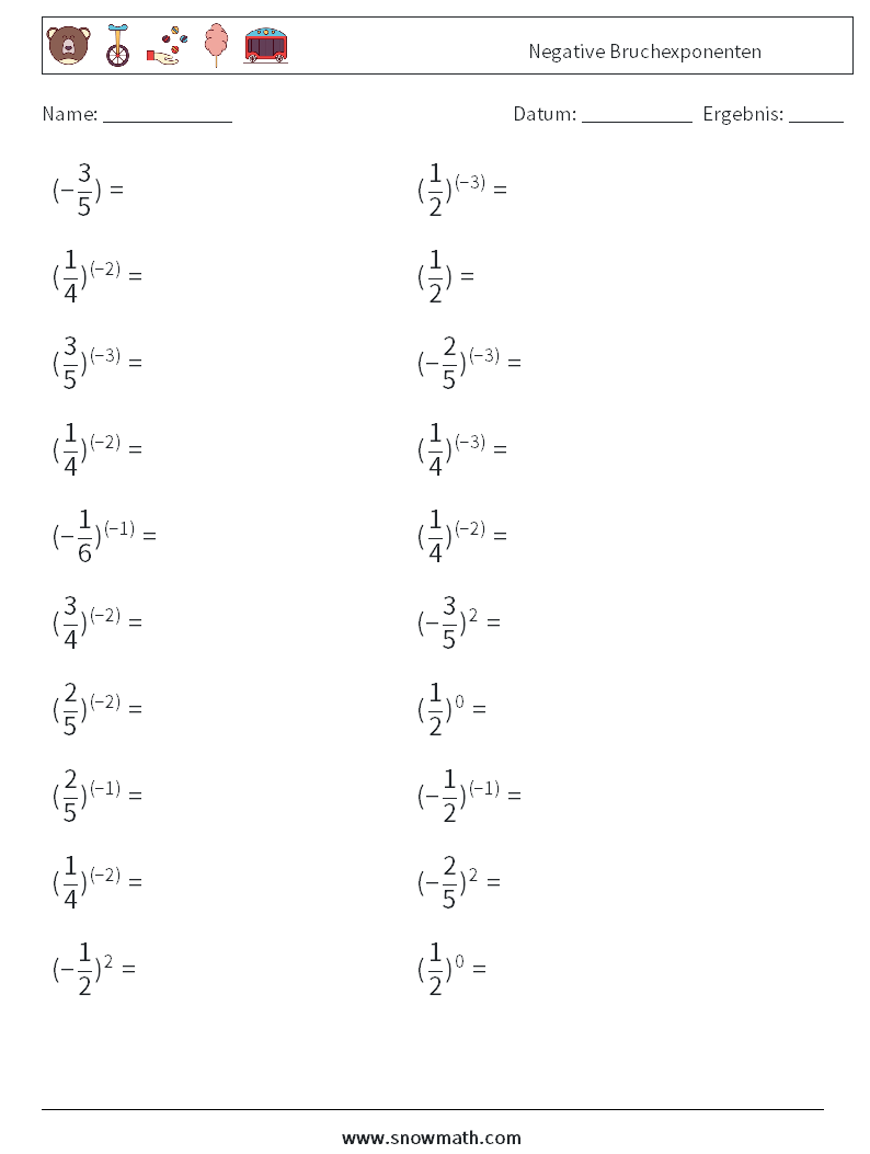 Negative Bruchexponenten Mathe-Arbeitsblätter 7