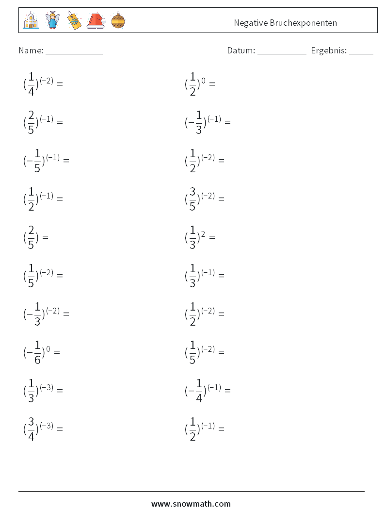 Negative Bruchexponenten Mathe-Arbeitsblätter 9