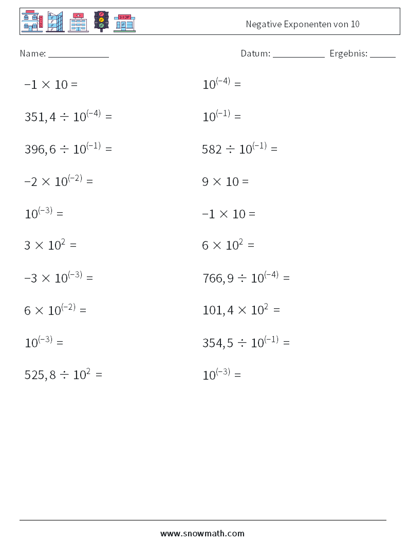 Negative Exponenten von 10 Mathe-Arbeitsblätter 4