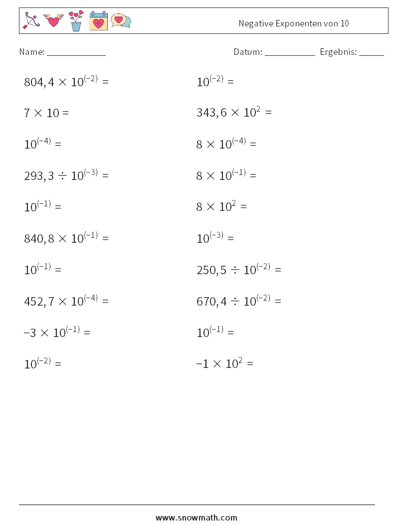 Negative Exponenten von 10 Mathe-Arbeitsblätter 9