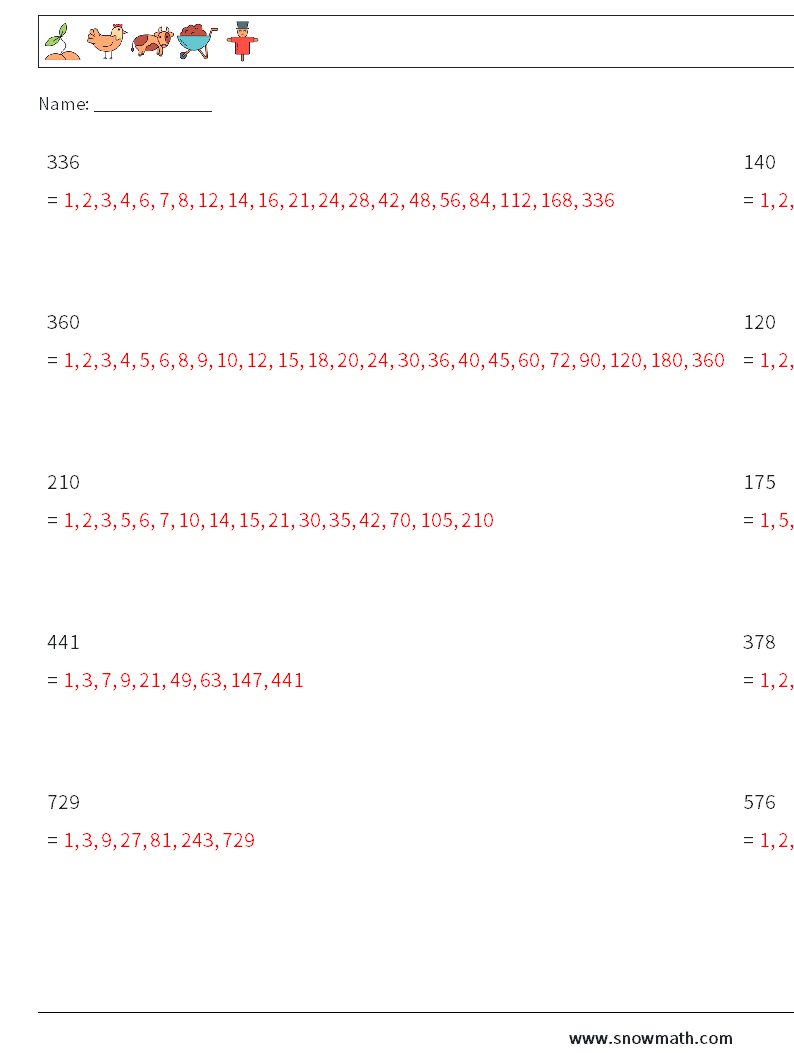 Faktoren der 3-stelligen Zahl Mathe-Arbeitsblätter 1 Frage, Antwort