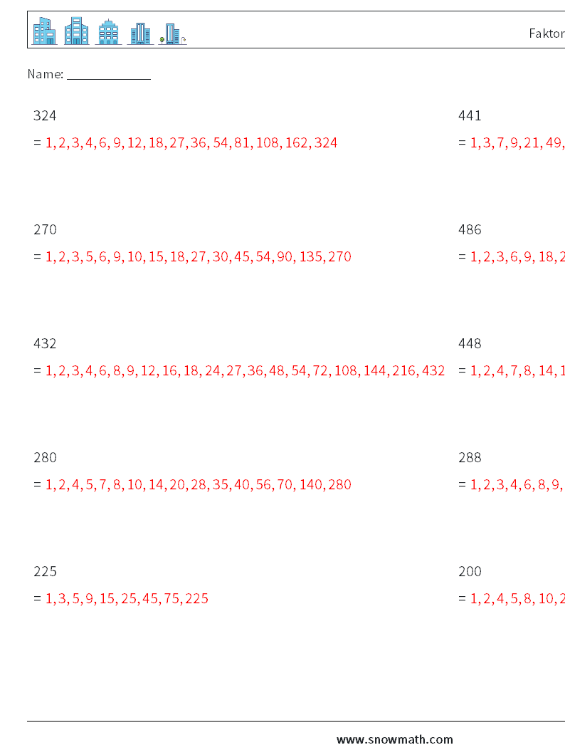 Faktoren der 3-stelligen Zahl Mathe-Arbeitsblätter 3 Frage, Antwort