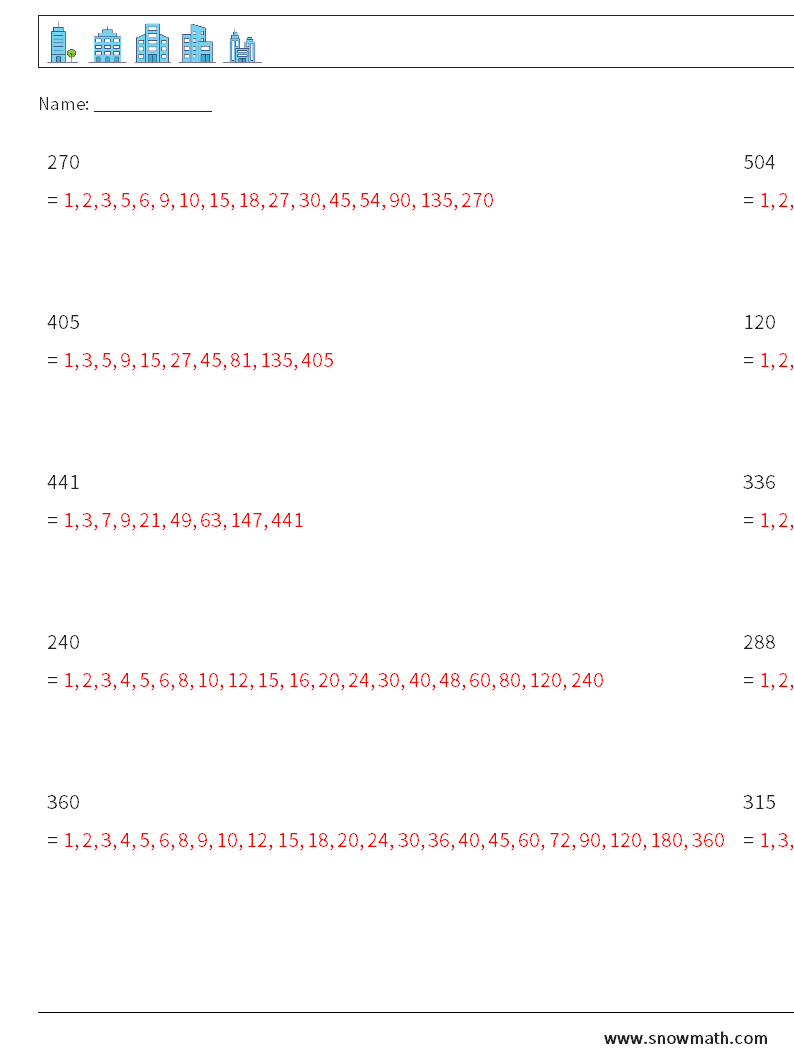 Faktoren der 3-stelligen Zahl Mathe-Arbeitsblätter 5 Frage, Antwort