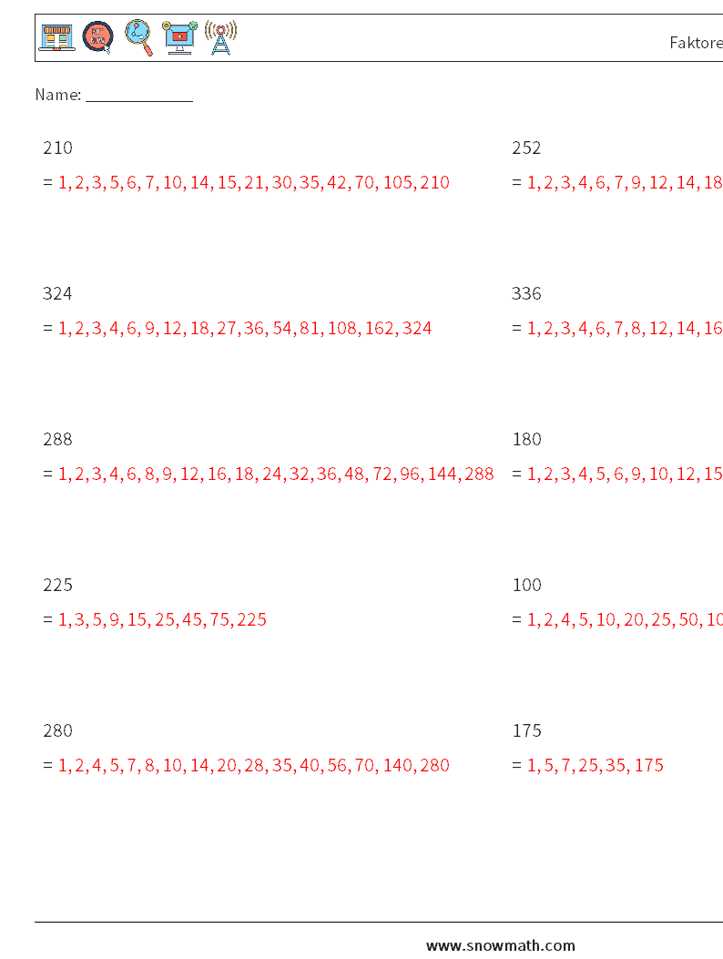 Faktoren der 3-stelligen Zahl Mathe-Arbeitsblätter 6 Frage, Antwort