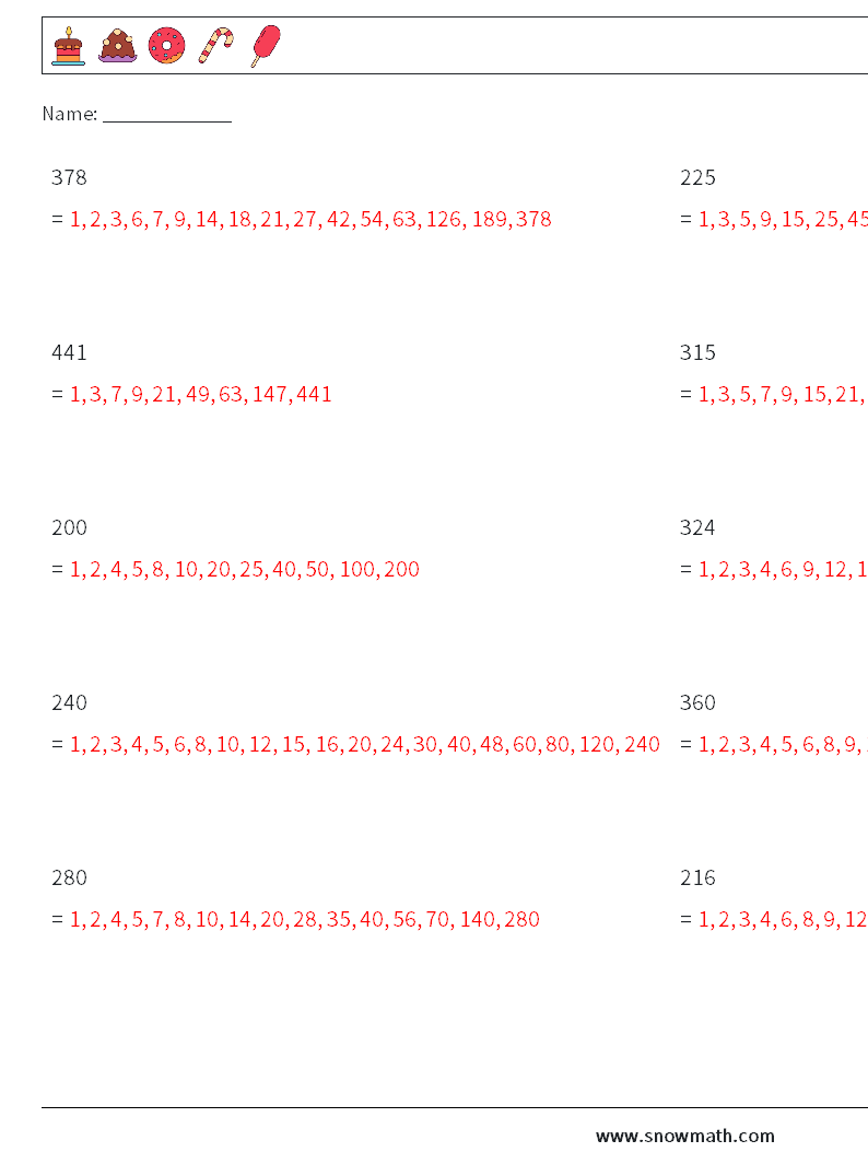 Faktoren der 3-stelligen Zahl Mathe-Arbeitsblätter 7 Frage, Antwort