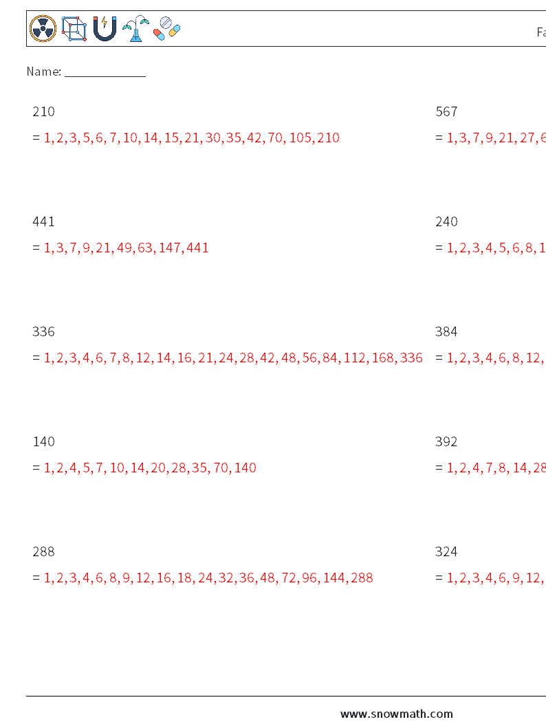 Faktoren der 3-stelligen Zahl Mathe-Arbeitsblätter 8 Frage, Antwort