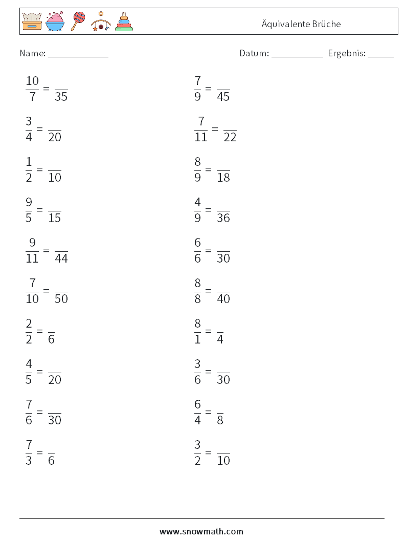 (20) Äquivalente Brüche Mathe-Arbeitsblätter 5