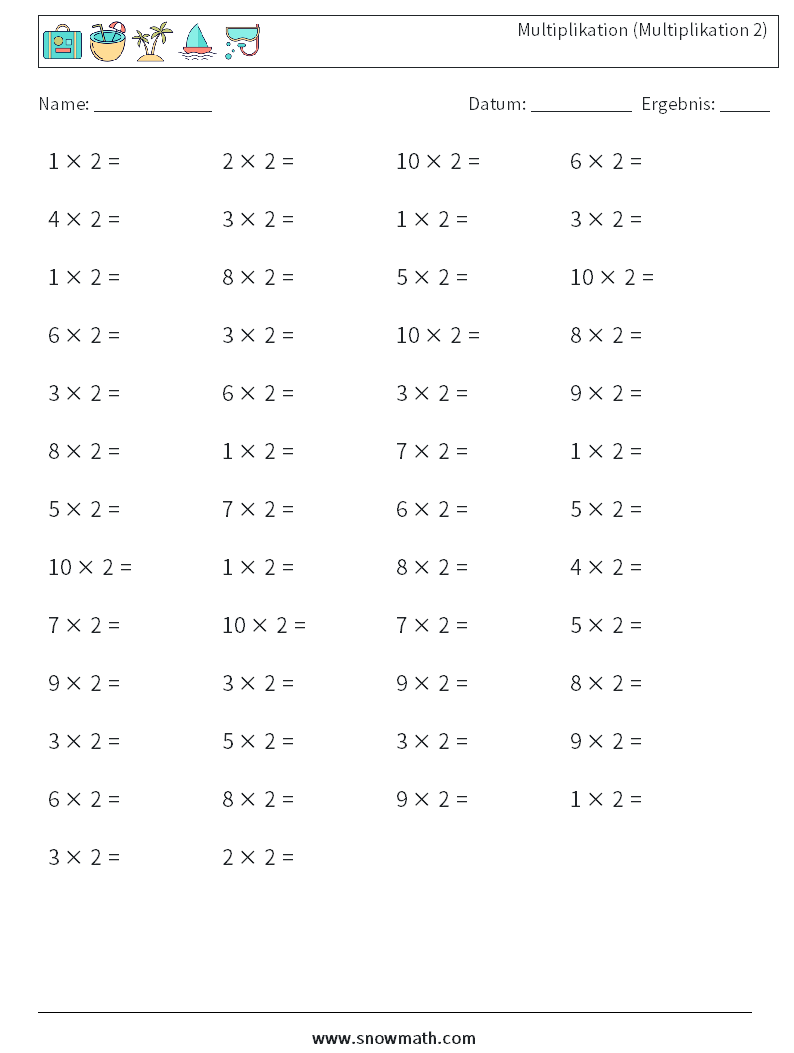 (50) Multiplikation (Multiplikation 2) Mathe-Arbeitsblätter 1