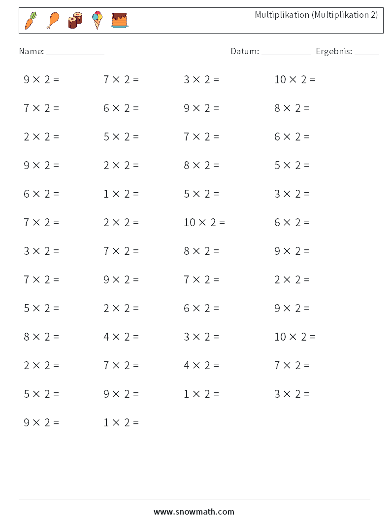 (50) Multiplikation (Multiplikation 2) Mathe-Arbeitsblätter 6