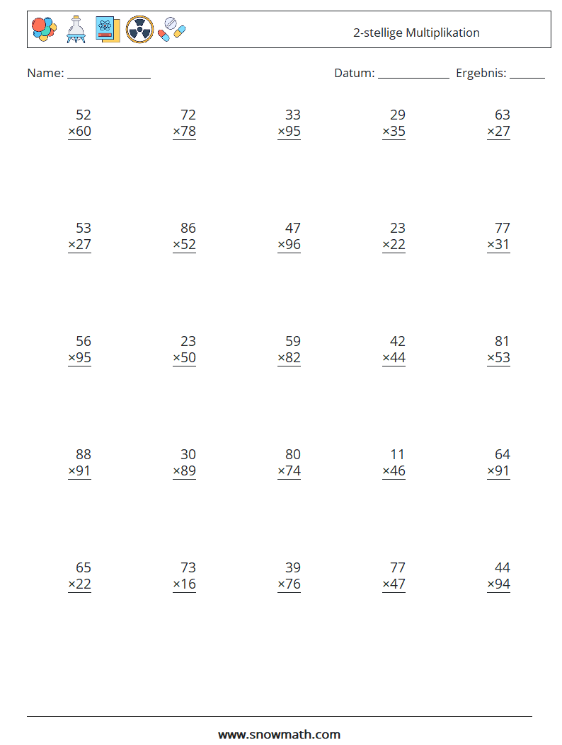(25) 2-stellige Multiplikation Mathe-Arbeitsblätter 17