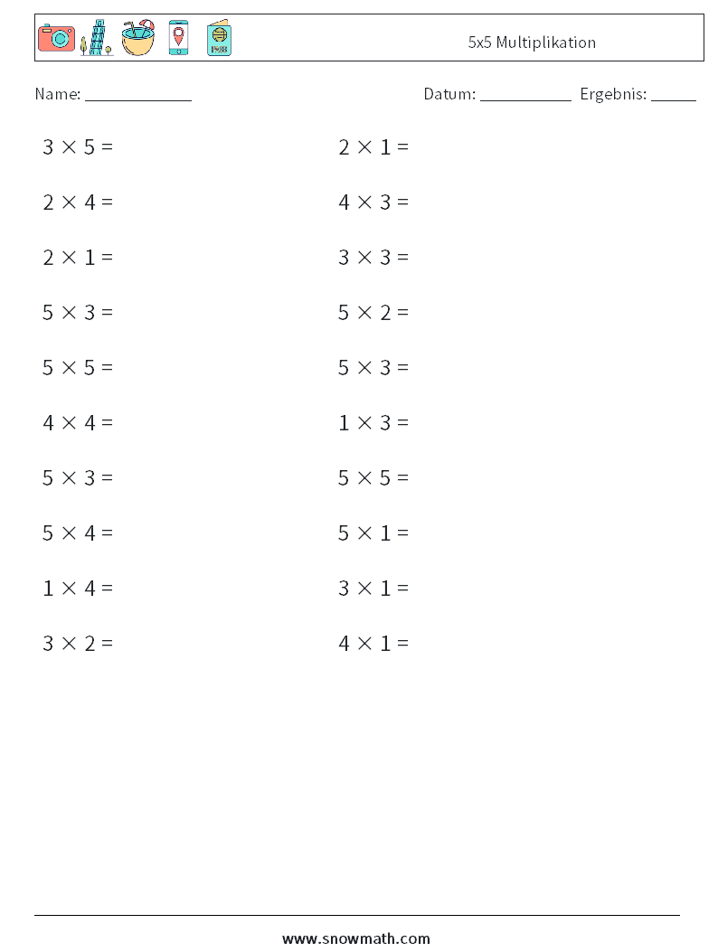(20) 5x5 Multiplikation Mathe-Arbeitsblätter 7