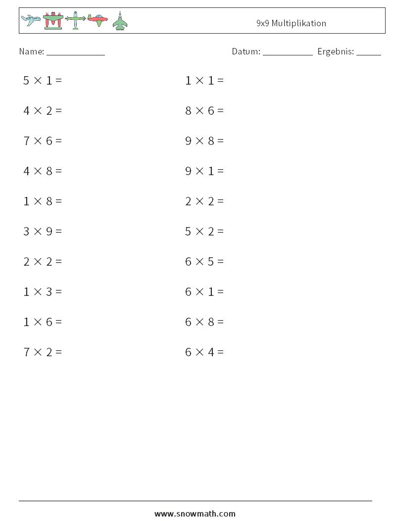 (20) 9x9 Multiplikation Mathe-Arbeitsblätter 2