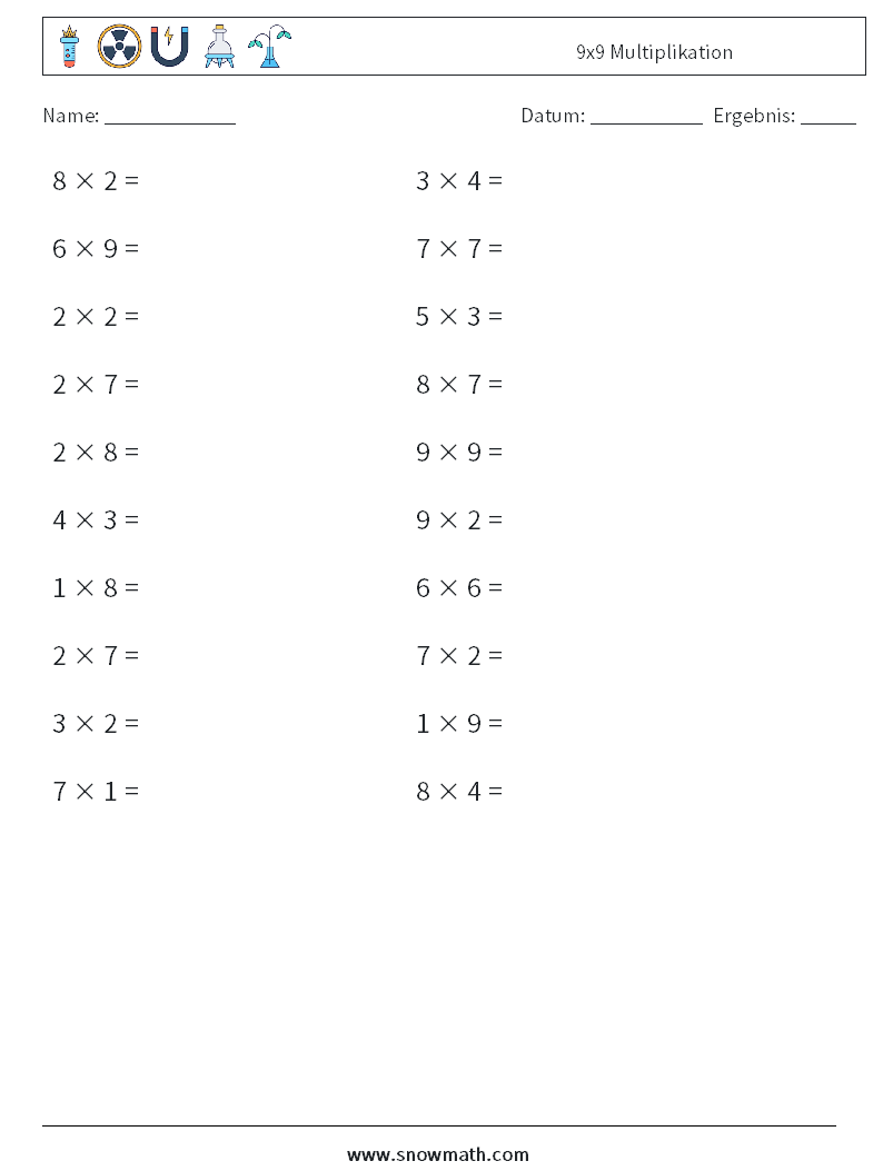 (20) 9x9 Multiplikation Mathe-Arbeitsblätter 6