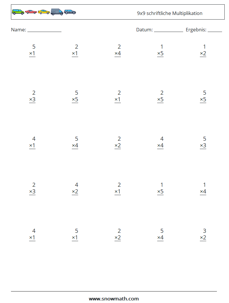 (25) 9x9 schriftliche Multiplikation Mathe-Arbeitsblätter 3
