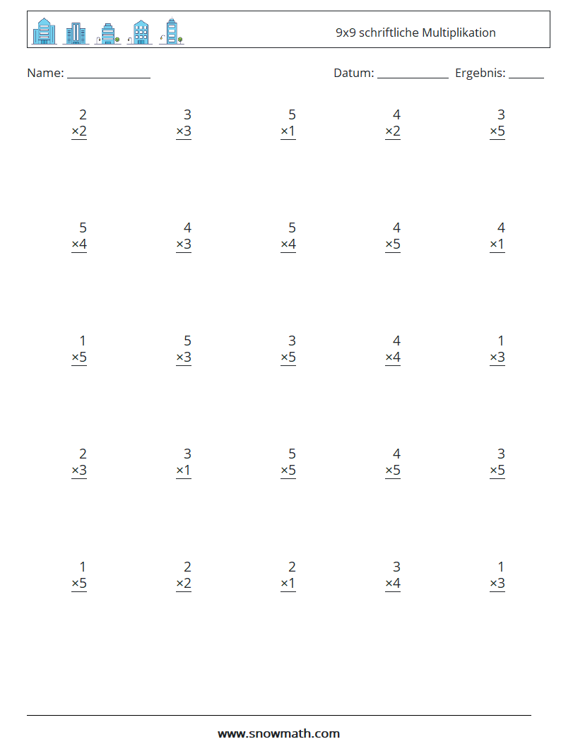 (25) 9x9 schriftliche Multiplikation Mathe-Arbeitsblätter 8