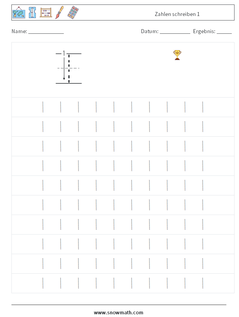 Zahlen schreiben 1 Mathe-Arbeitsblätter 1