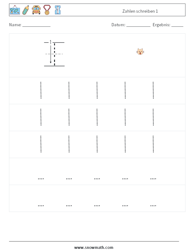 Zahlen schreiben 1 Mathe-Arbeitsblätter 11